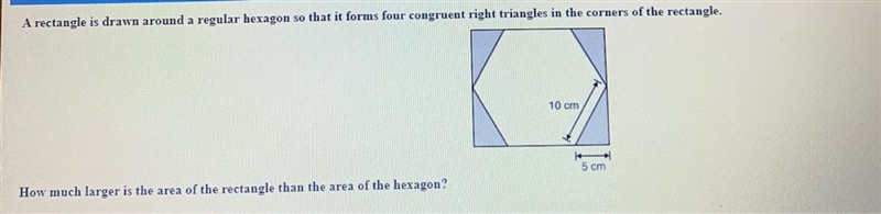 A rectangle is drawn around a regular hexagon so that it forms four congruent right-example-1