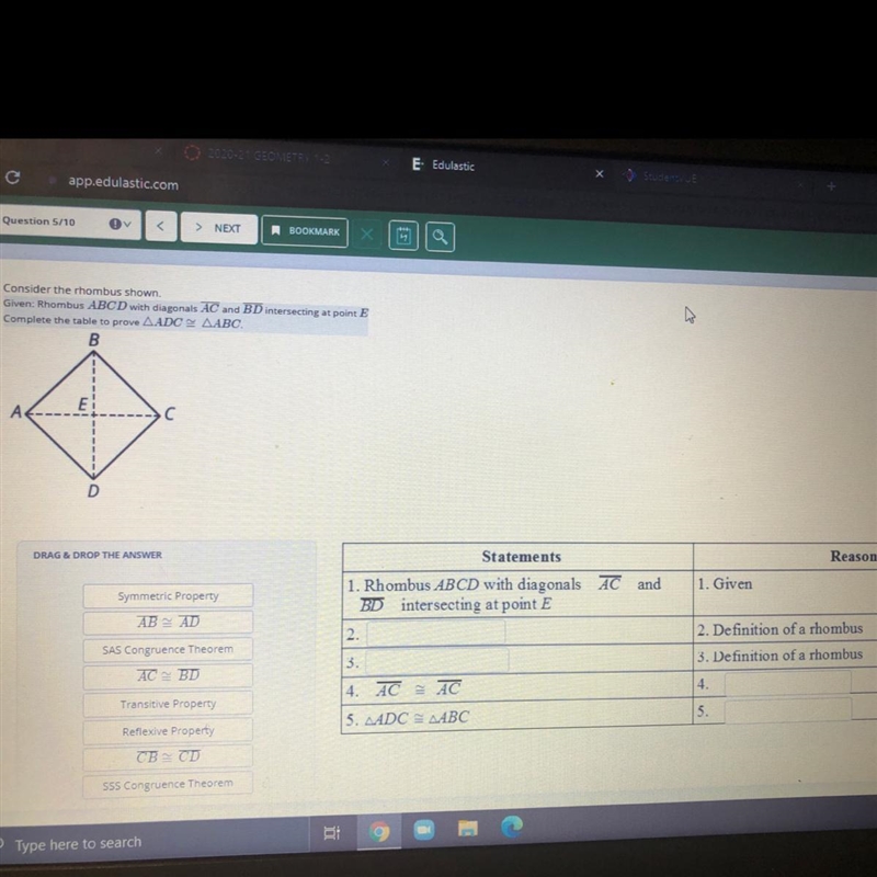 Consider the rhombus shown.Given: Rhombus ABCD with diagonals AC and BD intersecting-example-1