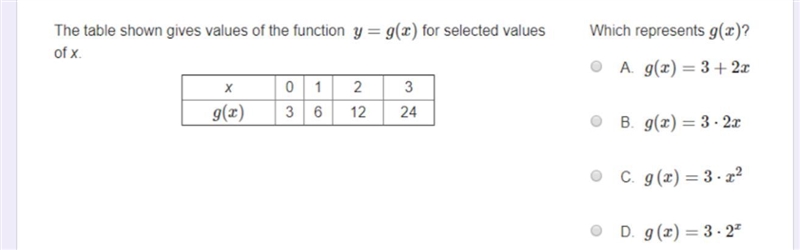 The table shown gives values of the function y=g(x) for selected values of x. Which-example-1