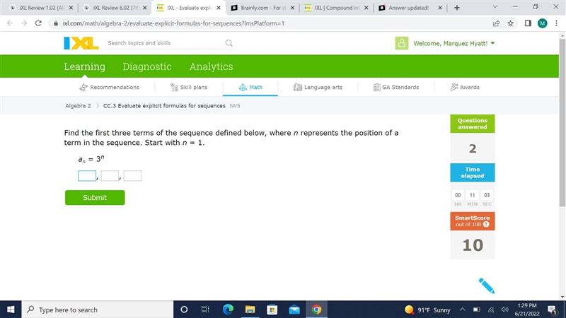 Find the first three terms of the sequence defined below, where n represents the position-example-1