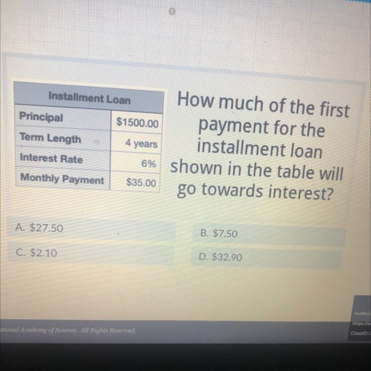 Installment Loan Principal $1500.00 Term Length 4 years How much of the first payment-example-1