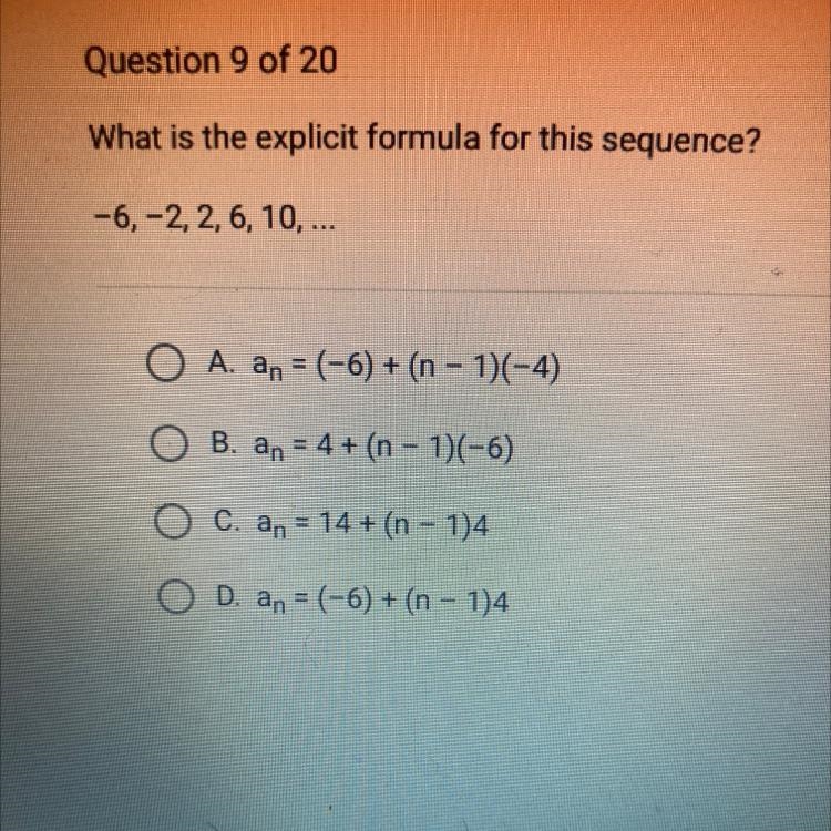 What is the explicit formula for this sequence? -6, -2, 2, 6, 10, ...-example-1