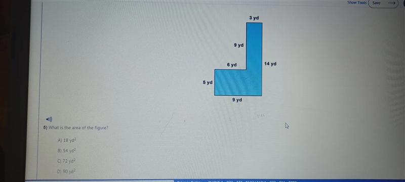 3 yd 9 yd 6 yd 14 yd 5 yd 9 yd N 5) What is the area of the figure? A) 18 yd2 B) 54 yd-example-1