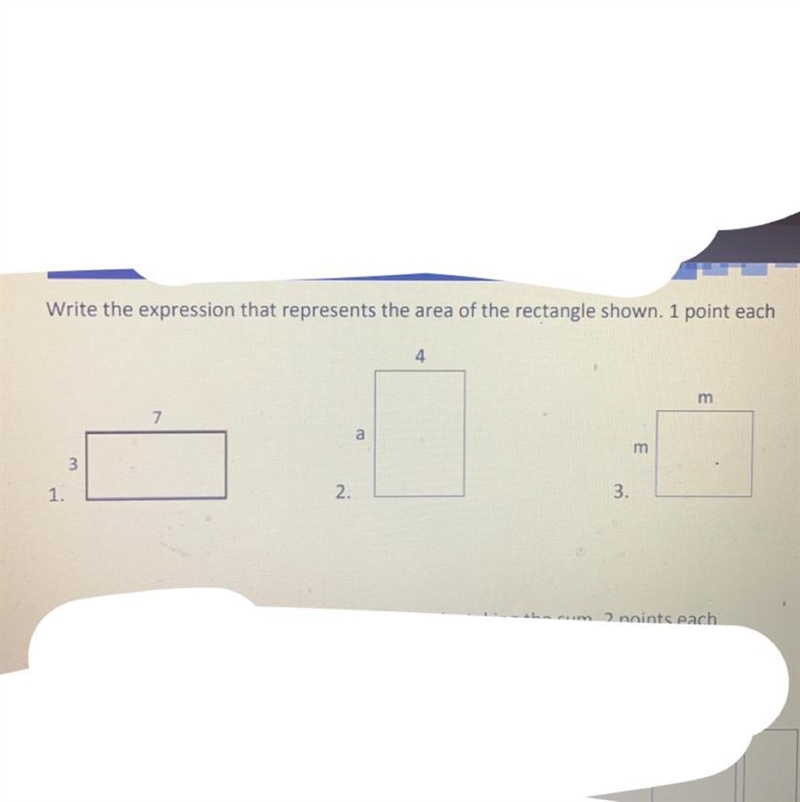 Write the expression that represents the area of the rectangle shown.-example-1