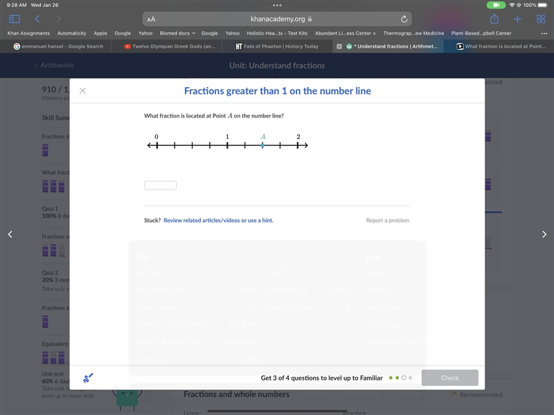 What fraction is located at Point A AA on the number line?-example-1