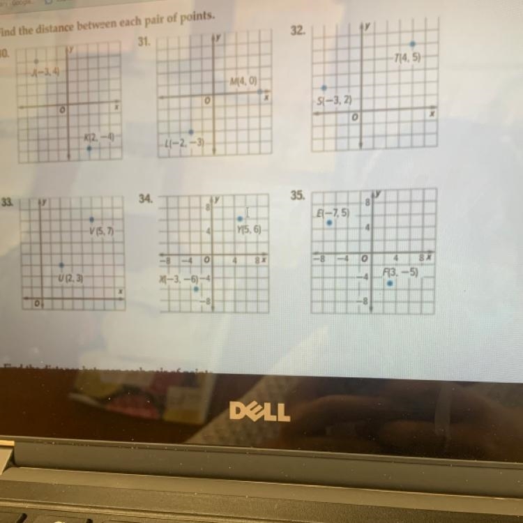 Please help! Numbers 32, 34 and 36! Find the distanceThis is number 36: X(1,4), Y-example-1