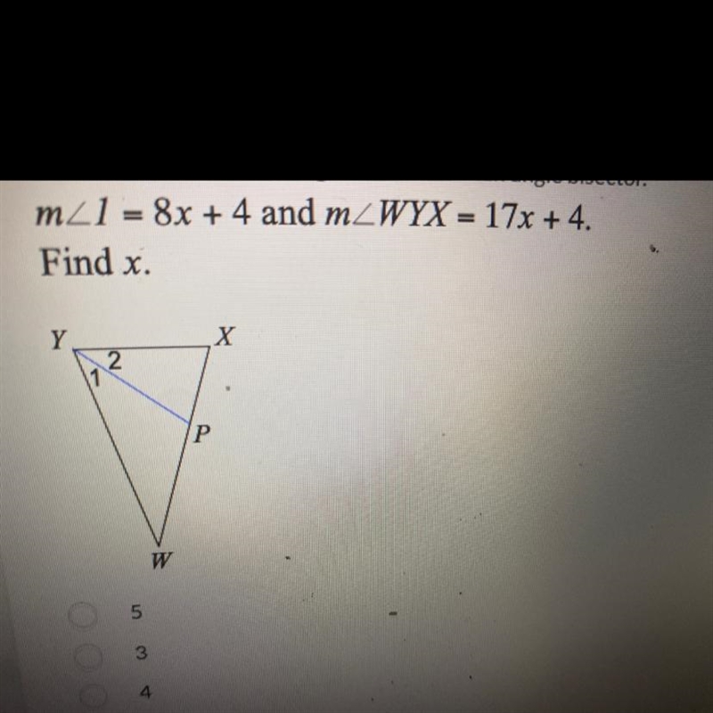 Find the value of x if the segment shown is an angle bisector.-example-1