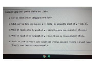 Consider the parent graphs of sine and cosine. a. How do the shapes of the graphs-example-1