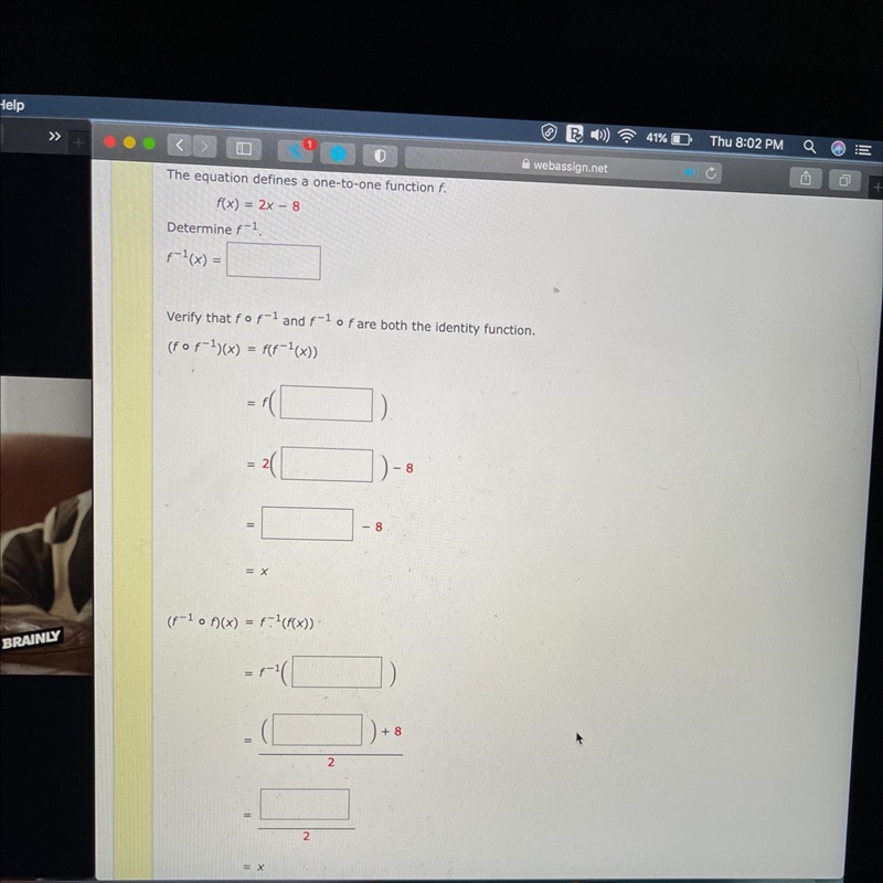 I need to verify the identity functions and find the inverse of an equation-example-1