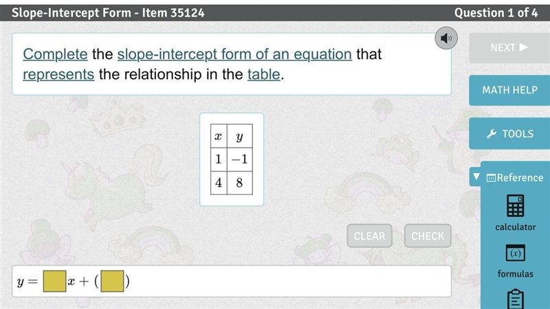 Complete the slope-intercept form of an equation that represents the relationship-example-1