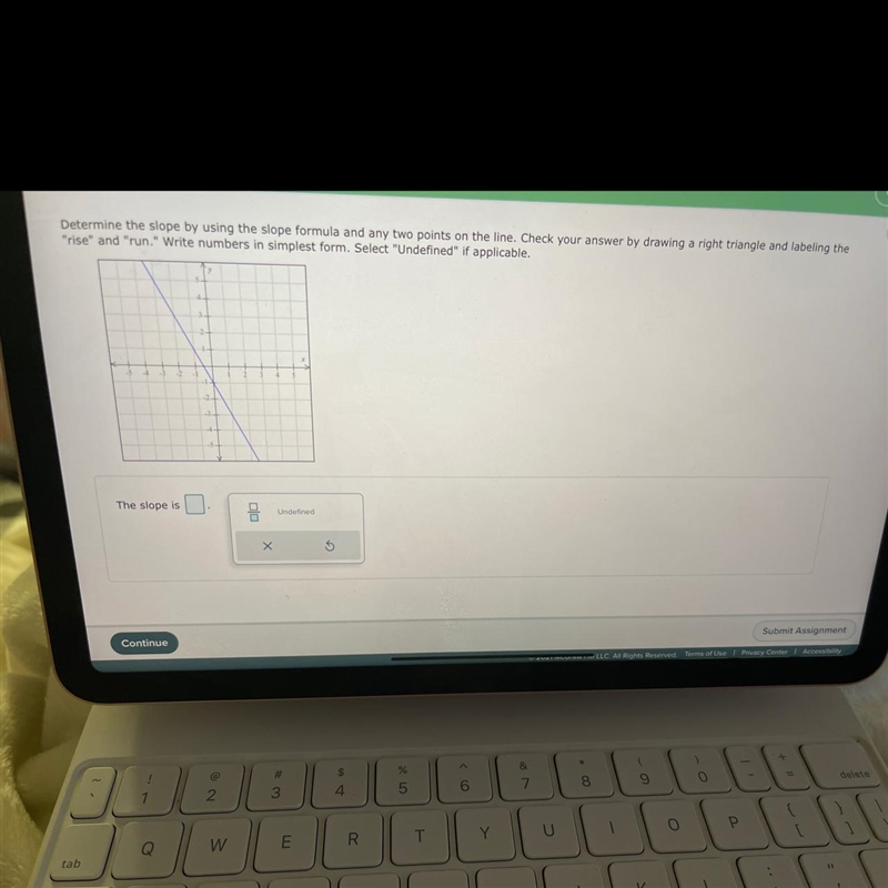 Determine the slope by using the slope formula and add two points on the line check-example-1