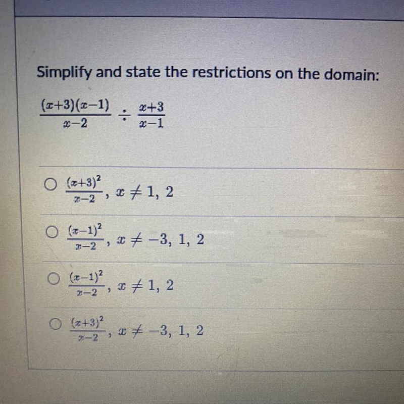 Simplify and state the restrictions on the domain:-example-1