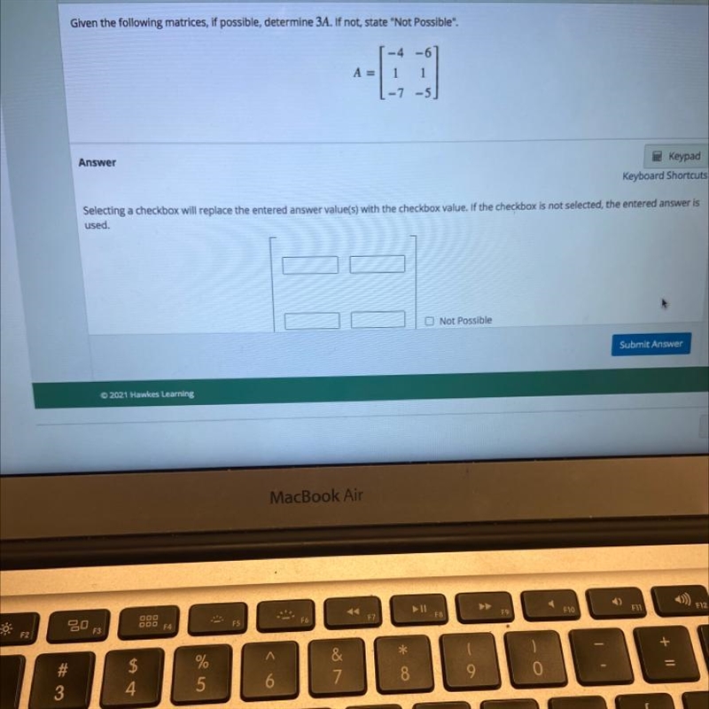 Given the following matrices, if possible, determine 3A. if not, state “not possible-example-1