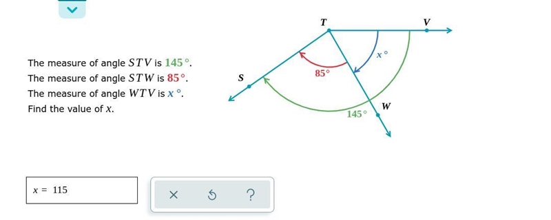 Pls help me The measure of angle STV is 145°. The measure of angle STW is 85°. The-example-1