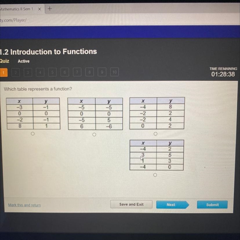 Which table represents a function?-example-1