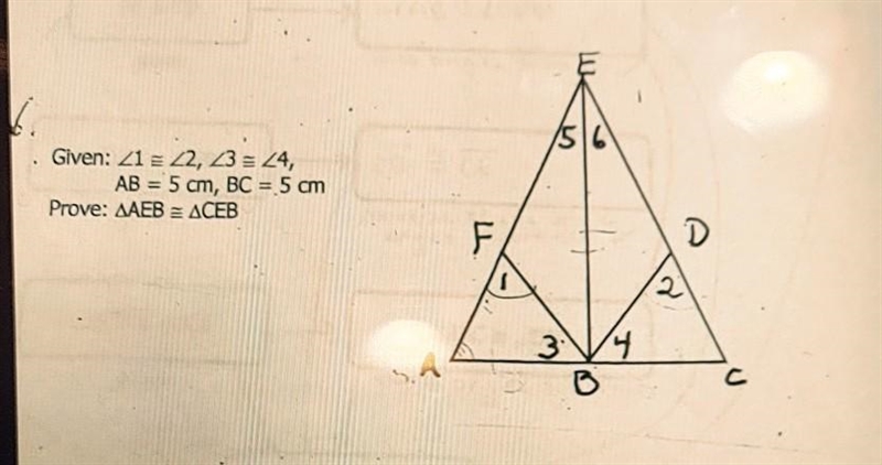 given: angle 1 is congruent to angle 2, angle 3 is congruent to angle 4. AB=5cm, BC-example-1