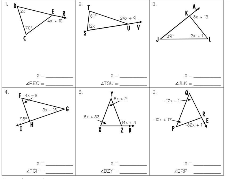 Write and solve an equation to find the value of x and a missing angle in each triangle-example-1