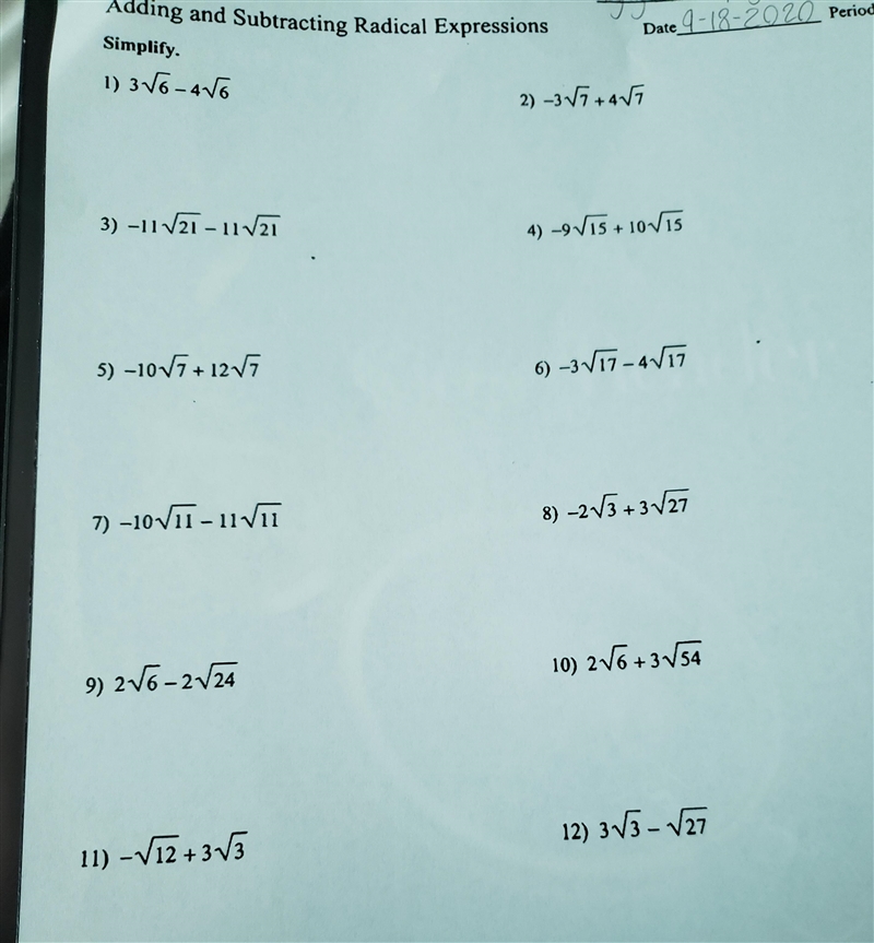 I really need help with an adding and subtracting radical Expressions it's a work-example-1