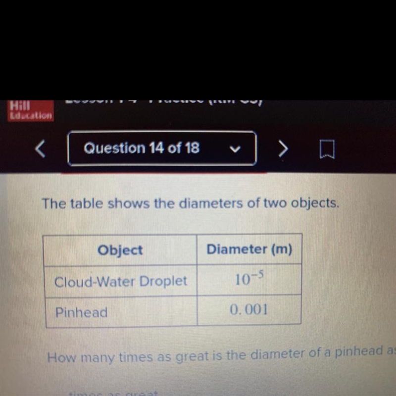 How many times as great is the diameter of a pinhead as the diameter of a cloud-water-example-1