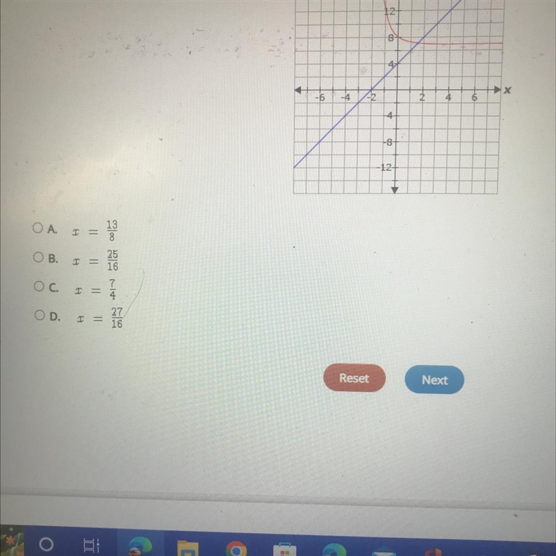 Consider the following equation.5^(-x) + 7 = 2x +4Approximate the solution to the-example-1