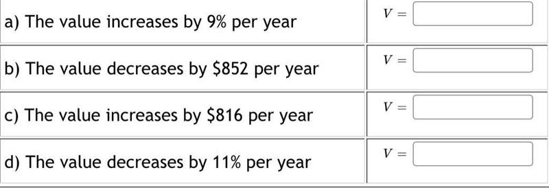 An investment is initially worth $11,000. Write an equation representing the value-example-1