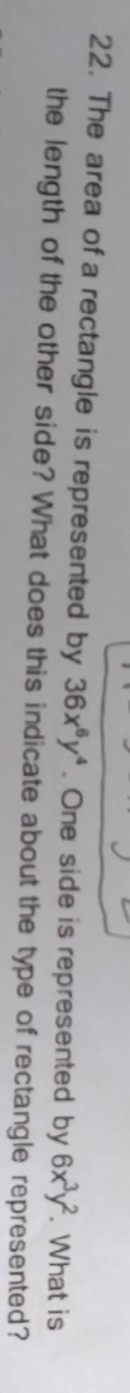 The area of a rectangle is represented by 36 x^{6} y^{4}. One side is represented-example-1