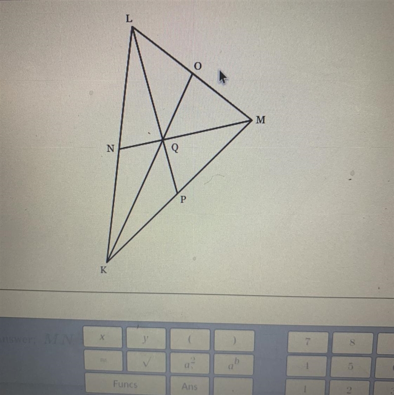 In KLM,Q is the intersection of the three medians. If QN = 18, find MN-example-1