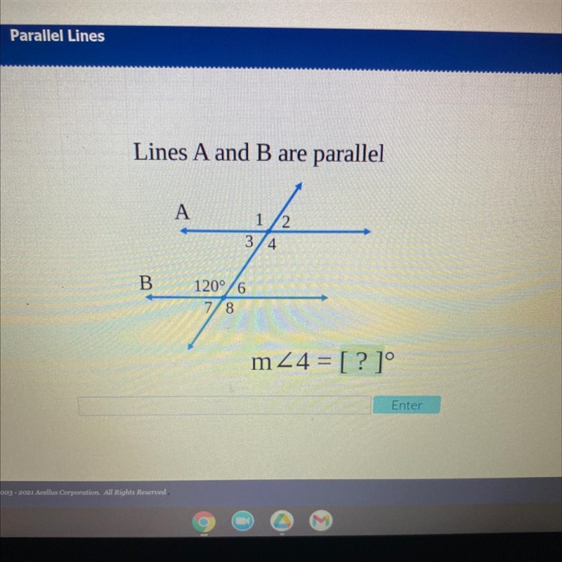 Lines A and B areparallelA1 23 4B120°/68m24 = [? ]°-example-1