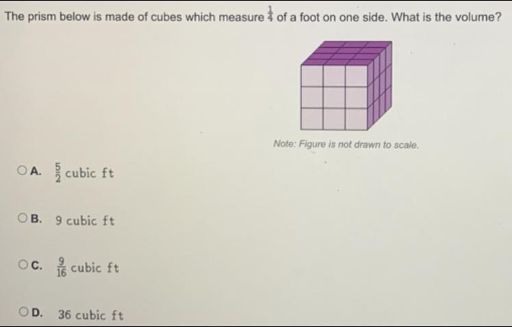 The prism below is made of cubes which measure 1/4 of a foot on one side what is the-example-1