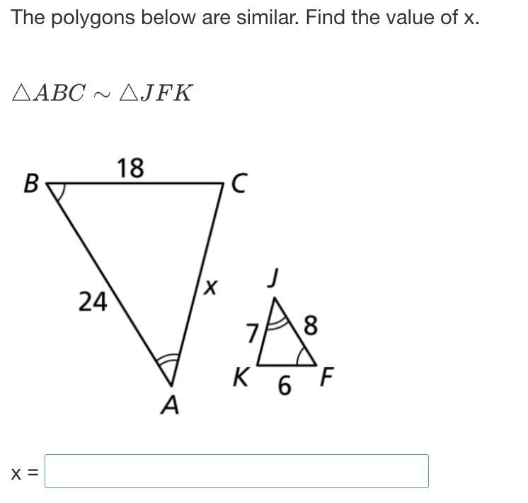 The polygons below are similar. Find the value of x-example-1