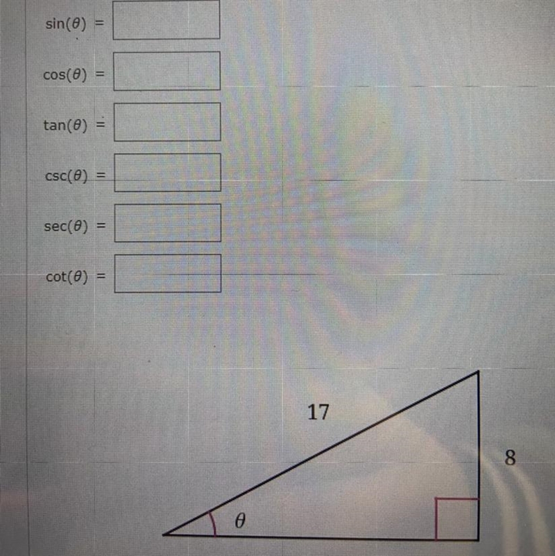 Find the exact values of the six trigonometric functions of the angle 0 shown in the-example-1