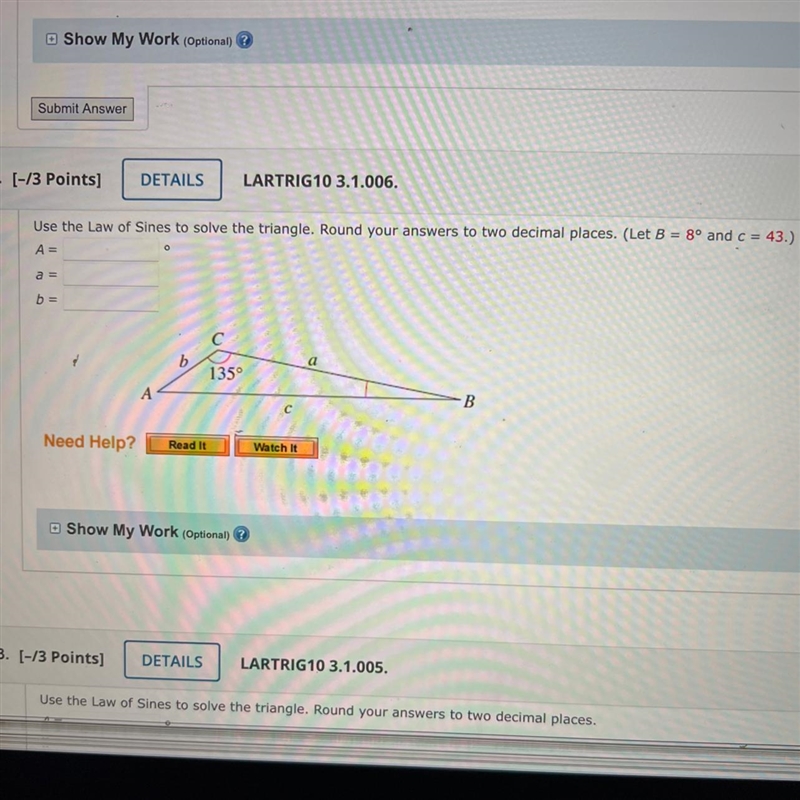 Use the Law of Sines to solve the triangle. Round your answers to two decimal places-example-1