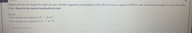 a grain silo has the shape of a right circular cylinder topped by a hemisphere. If-example-1