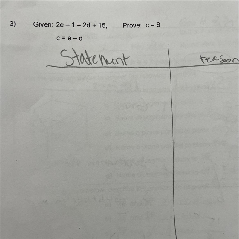 Given: 2e - 1 = 2d + 15, c=e-d Prove: c = 8-example-1