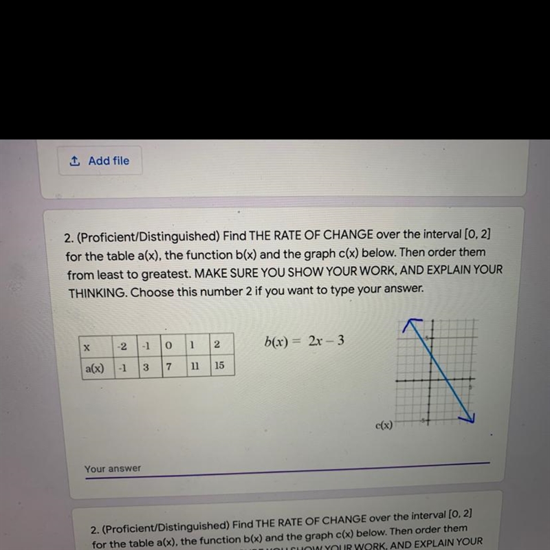 2. (Proficient/Distinguished) Find THE RATE OF CHANGE over the interval [0, 2]for-example-1