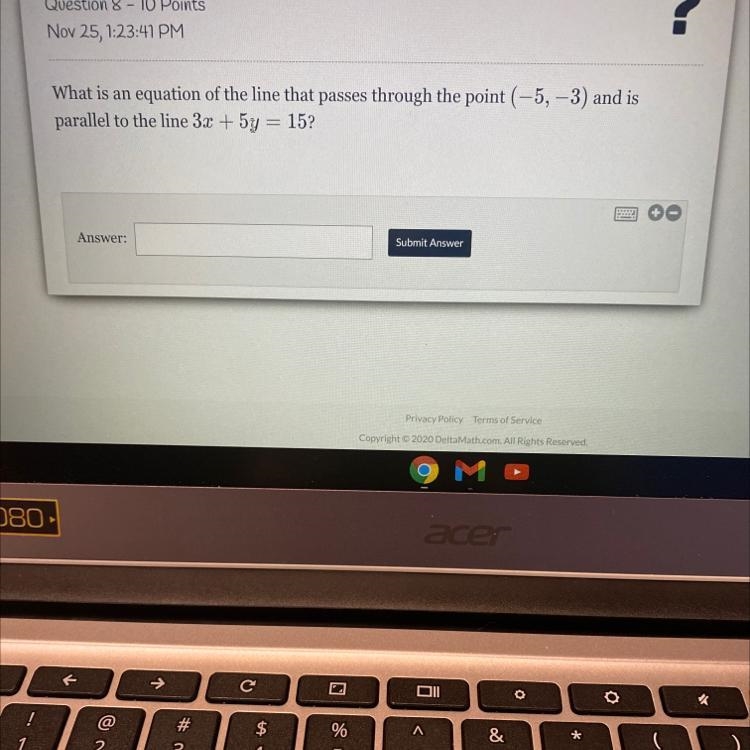 Question 8 - 10 PointsNov 25, 1:23:41 PMWhat is an equation of the line that passes-example-1