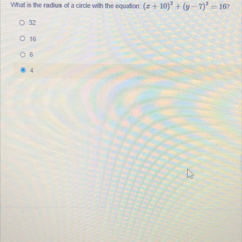 Radius I’m not sure if my answer is correct or not , if you could help that will help-example-1