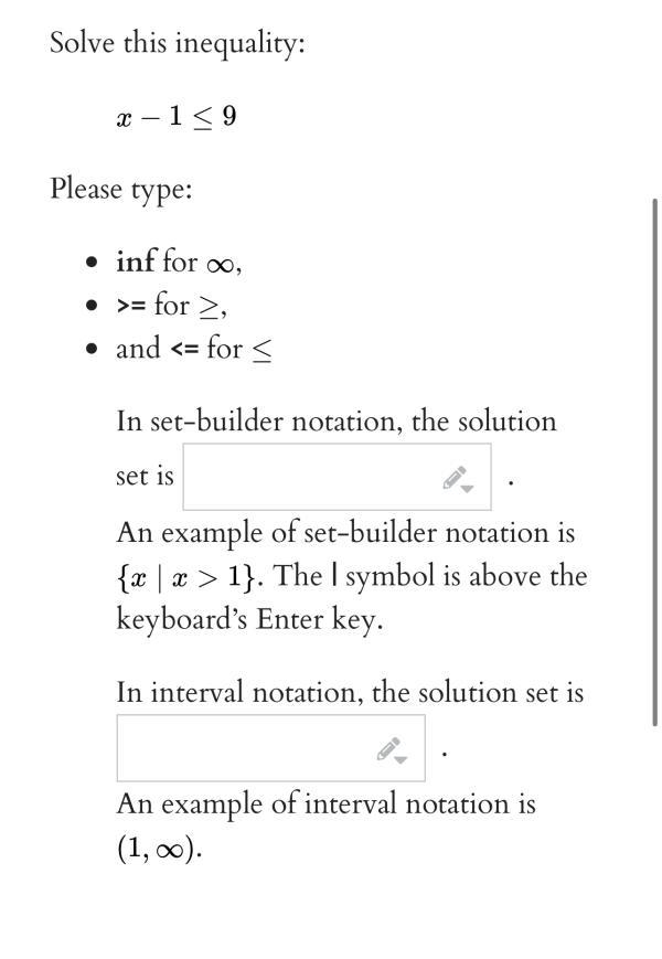 Solve this inequality X-1 less than or equal to 9-example-2