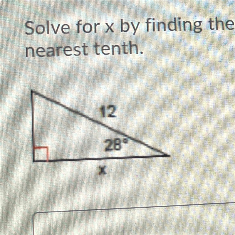 Solve for x by finding the missing side of the triangle. Round your answer to the-example-1