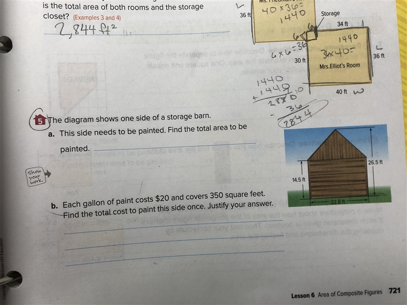 The diagram shows one side of a storage Barn. A)This side needs to be painted find-example-1