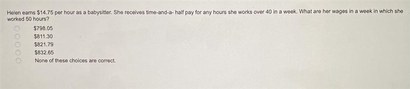 Helen carns $14.75 per hour as a babysitter. She recolvos timo-and-a-half pay for-example-1