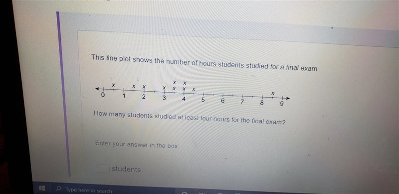 This line plot shows the number of hours students studied for a final exam. X X X-example-1