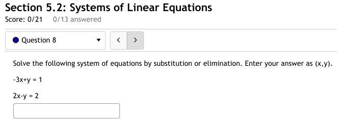 Section 5.2-8. Solve the following system of equations by substitution or elimination-example-1