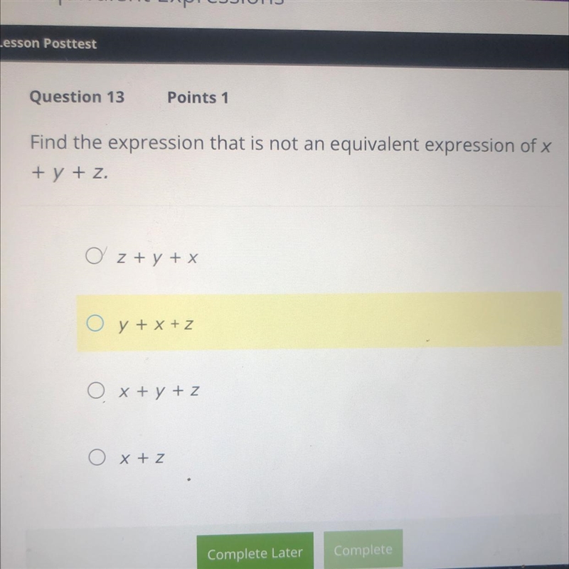 Find the expression that is not an equivalent expression of x+y+z-example-1