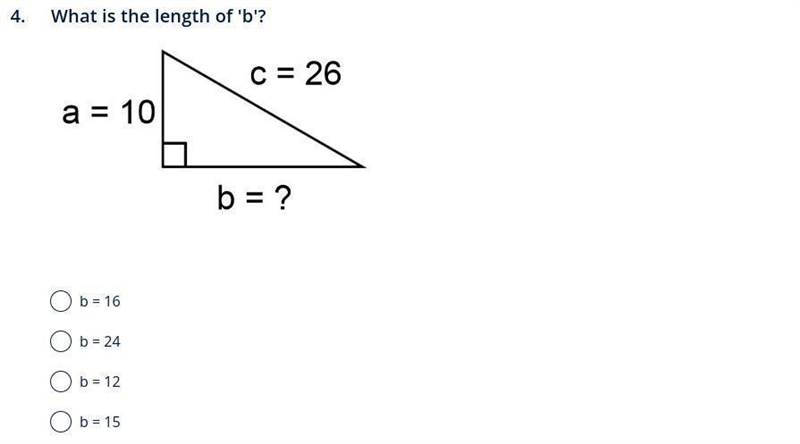 4. What is the length of b? b=16 b=24 b=12 b=15-example-1