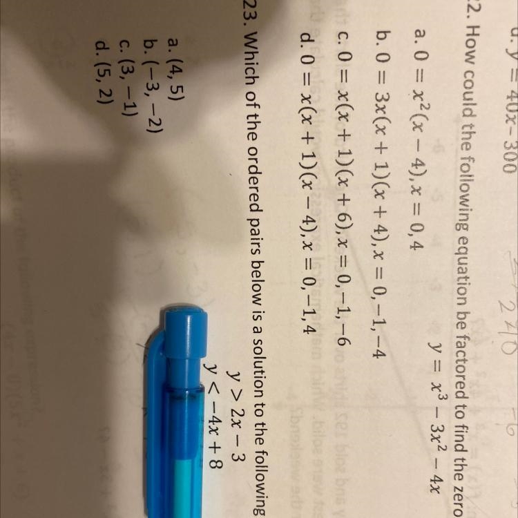 Question 22. How could the following equation be factored to find the zeros?-example-1