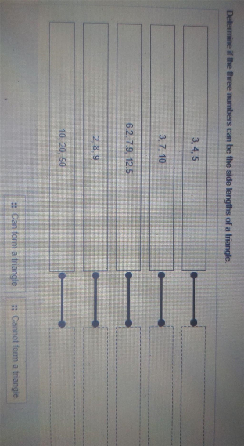 How can I determine if the three numbers can be the side lengths of a triangle?-example-1