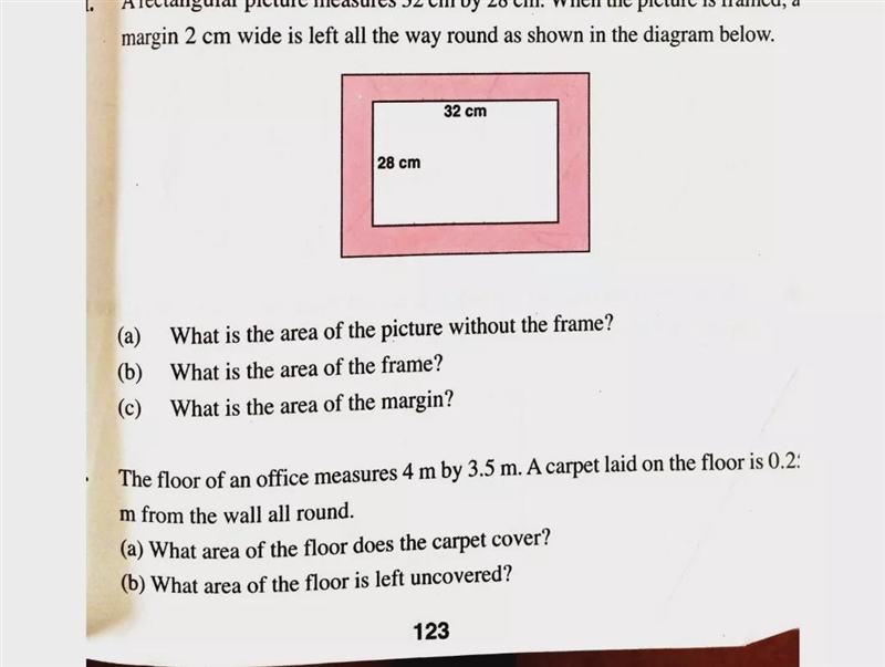 A rectangular picture measures 32 by 28. when the picture is framed, a margin 2cm-example-1