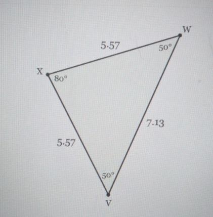 Determine the type of triangle that is drawn below. W 5.57 50° X 80° 7.13 5-57 50° V-example-1