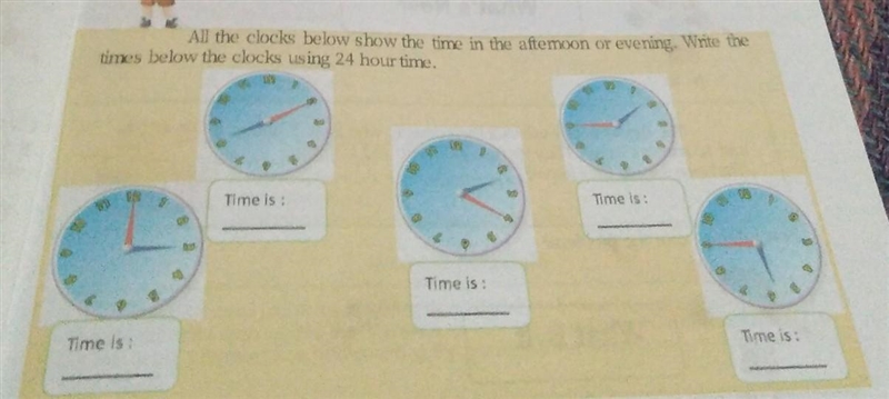 All the clocks below show the time in the aftemoon or evening. Write the times below-example-1